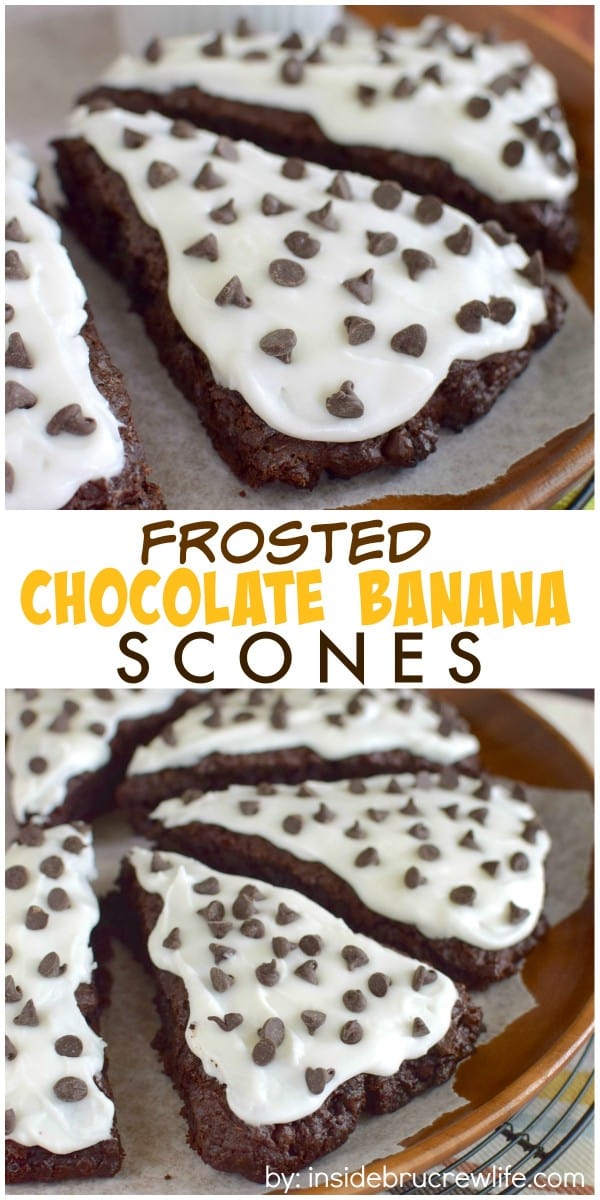 Chocolate chips and frosting make these banana scones an amazing breakfast to start out the day with!