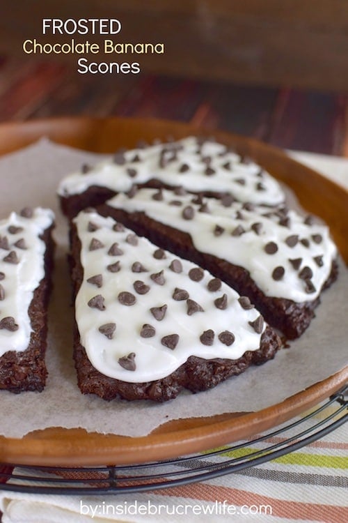 Chocolate chips and frosting make these banana scones an amazing breakfast to start out the day with!