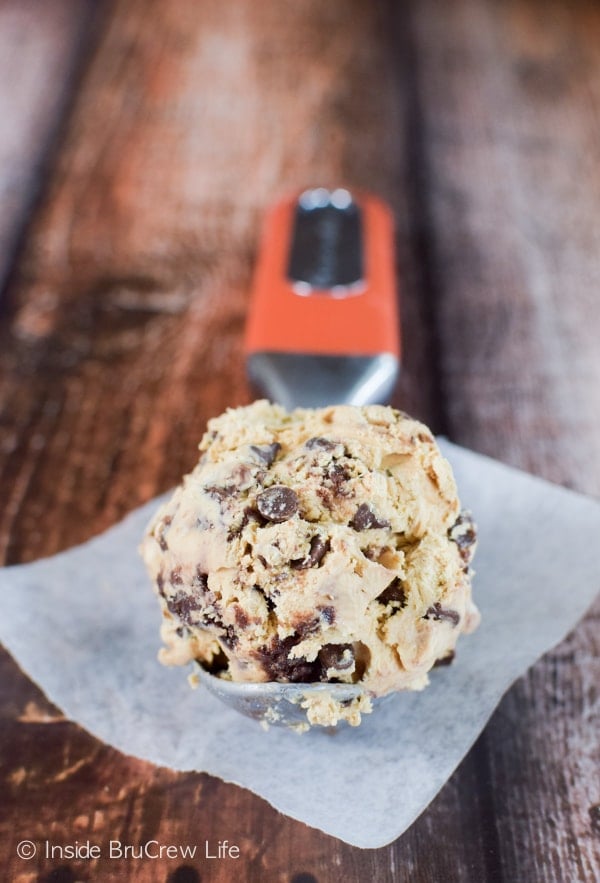 Coffee ice cream with brownie batter swirls and chocolate chips is such a fun treat!