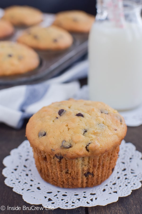 Banana muffins with chocolate chips and oats make a great breakfast treat.