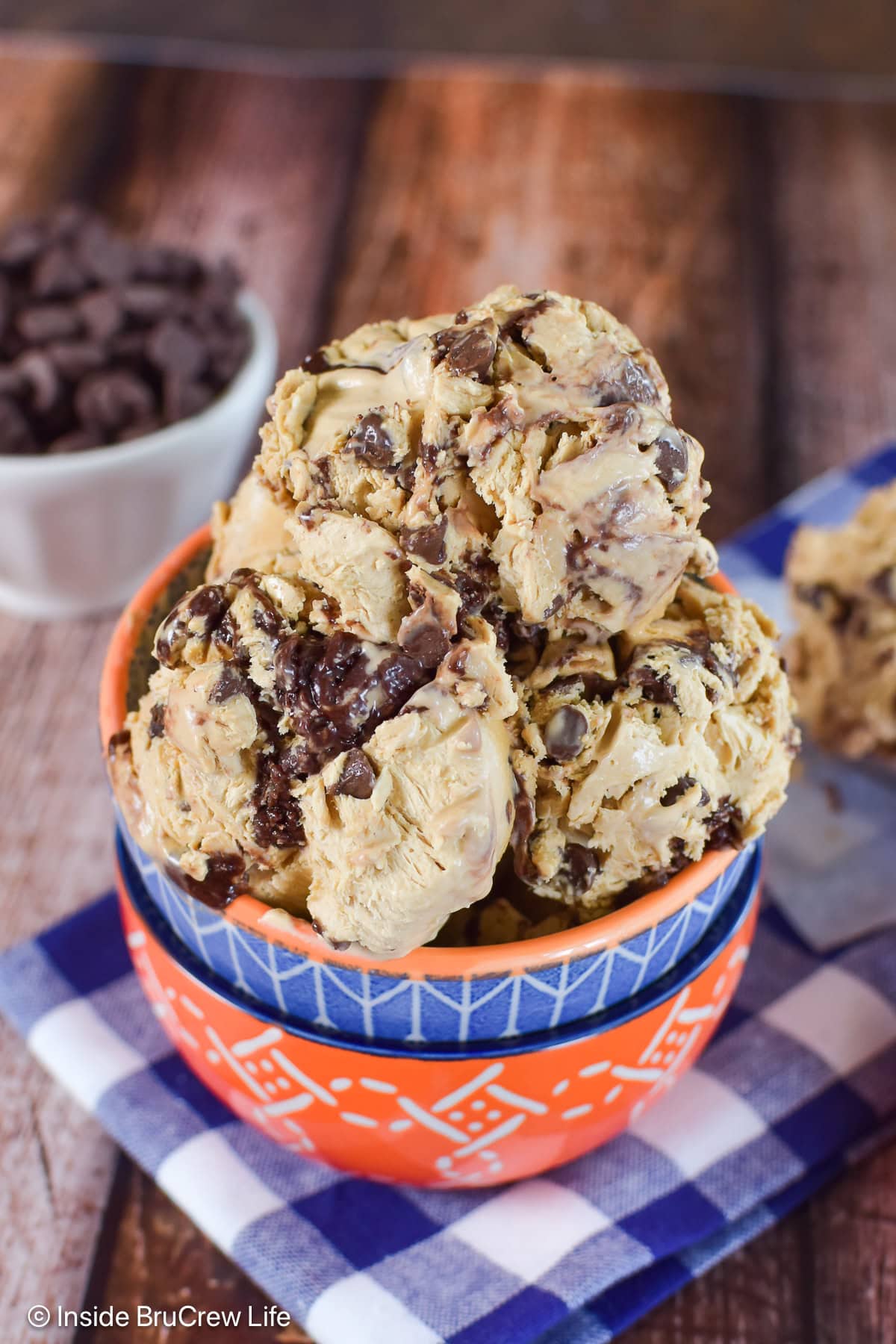 A bowl of brownie batter swirled coffee ice cream.