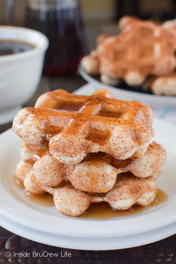 Using refrigerated biscuits and cinnamon sugar makes the easiest breakfast waffles. Perfect for busy mornings!