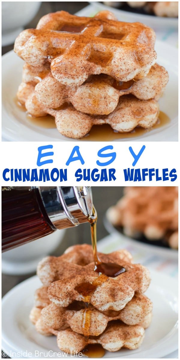 Use refrigerated biscuits and cinnamon sugar to make the easiest waffles for breakfast. Perfect for busy mornings!