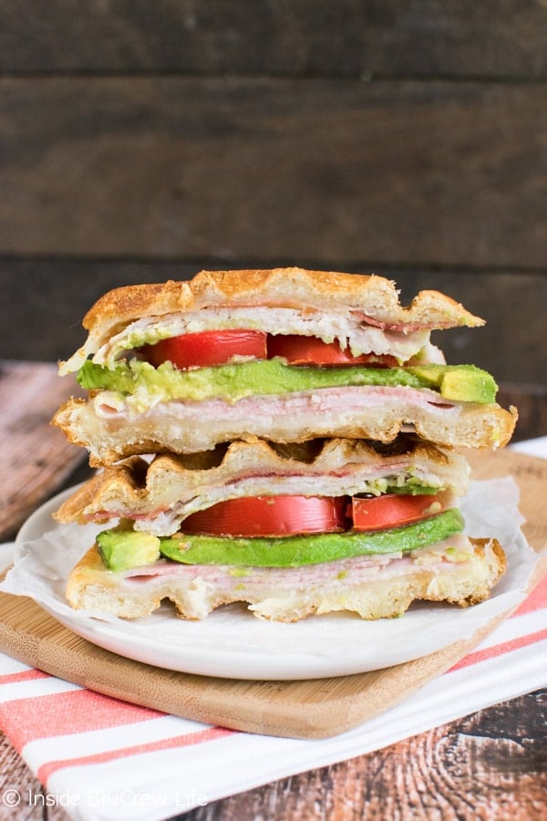Change up your turkey club sandwich by putting it in the waffle iron!!!