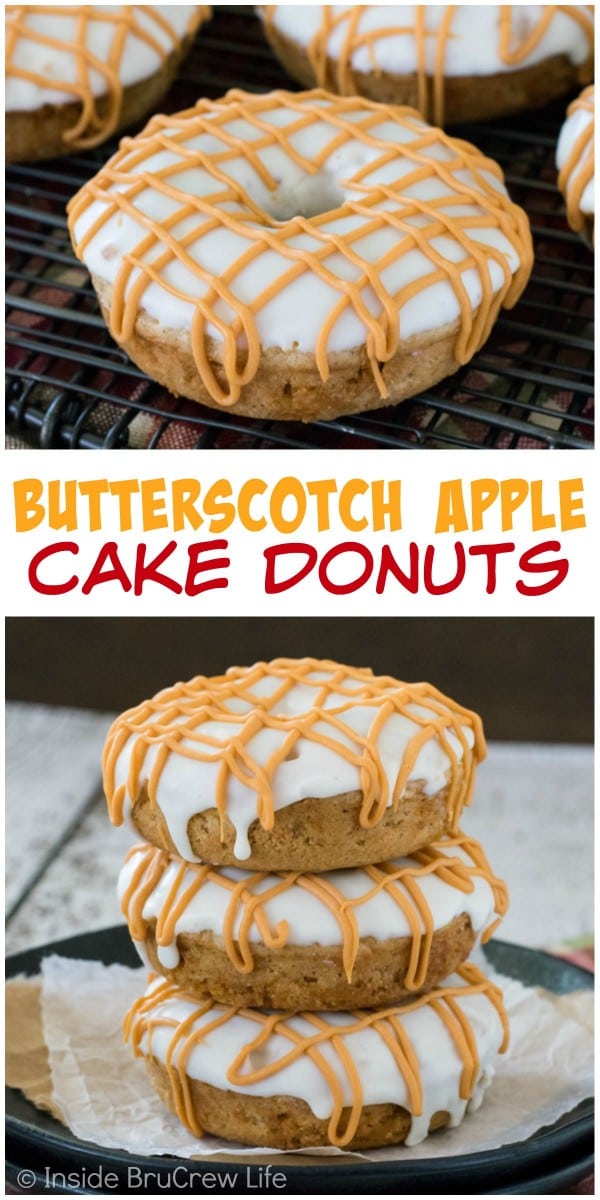 These easy cake donuts are full of apple and butterscotch. Definitely a must make for fall!
