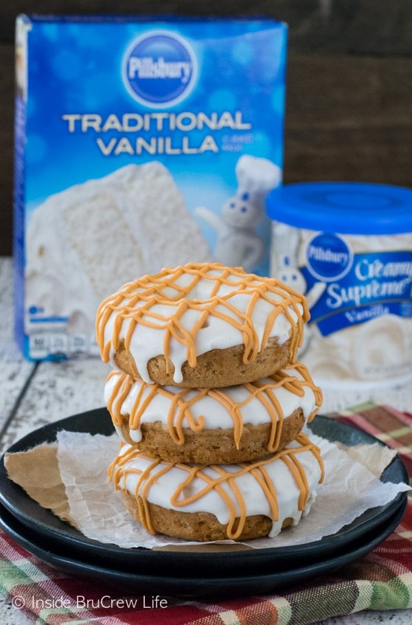 These easy apple donuts start with a boxed cake mix.