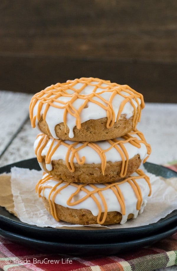 Apples and butterscotch make these cake donuts a fun fall treat to share for breakfast or snack.