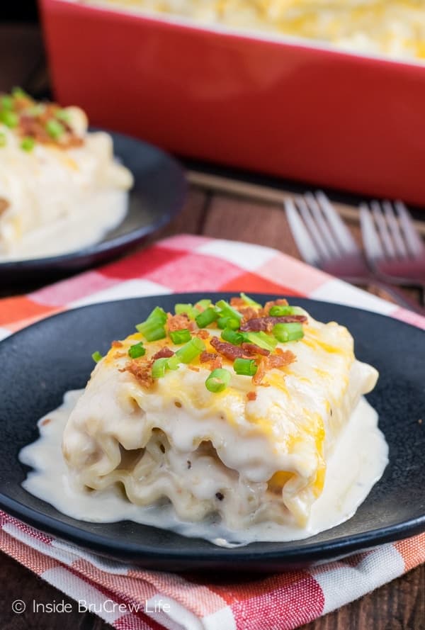 Chicken, bacon, cheese, and Alfredo sauce makes one amazing comfort food dinner!