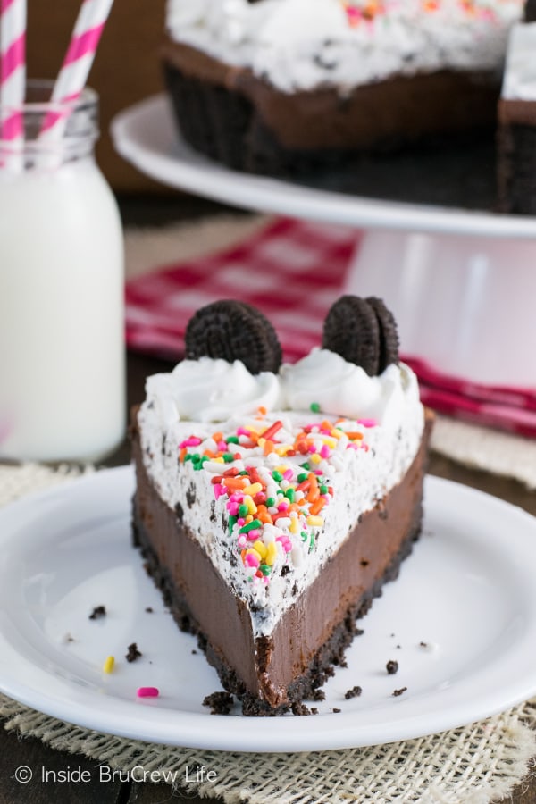 Cookies and cream filling and a fudge center makes this chocolate tart a delicious dessert.