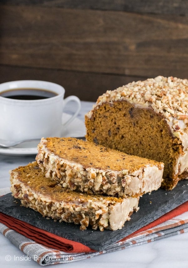 Pumpkin Pecan Bread - a sweet glaze and pecans make this easy pumpkin bread a delicious fall sweet bread. Make this easy recipe for breakfast or snack.