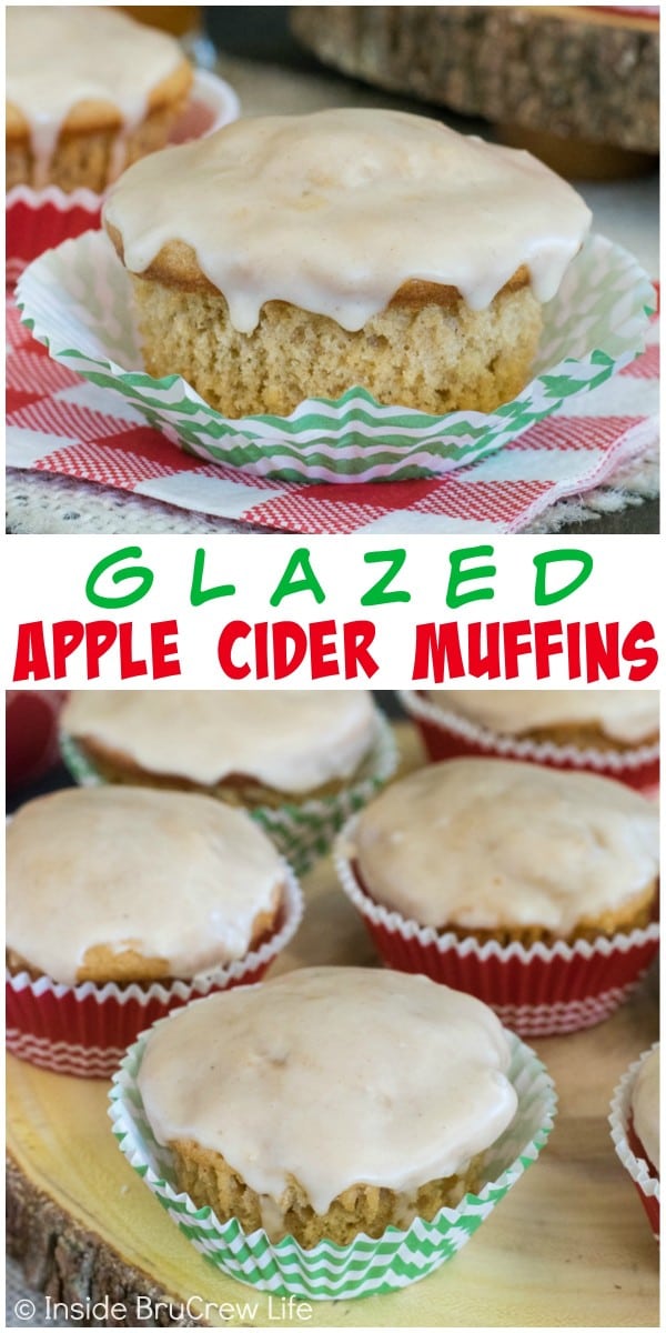 These soft apple muffins have two times the apple cider. Perfect fall breakfast choice!