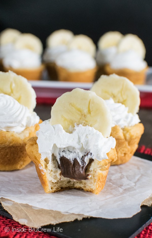 These Banana Nutella Crescent Cups have a hidden cheesecake and Nutella center. Perfect dessert or snack for parties.