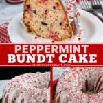 Pinterest image for peppermint bundt cake.
