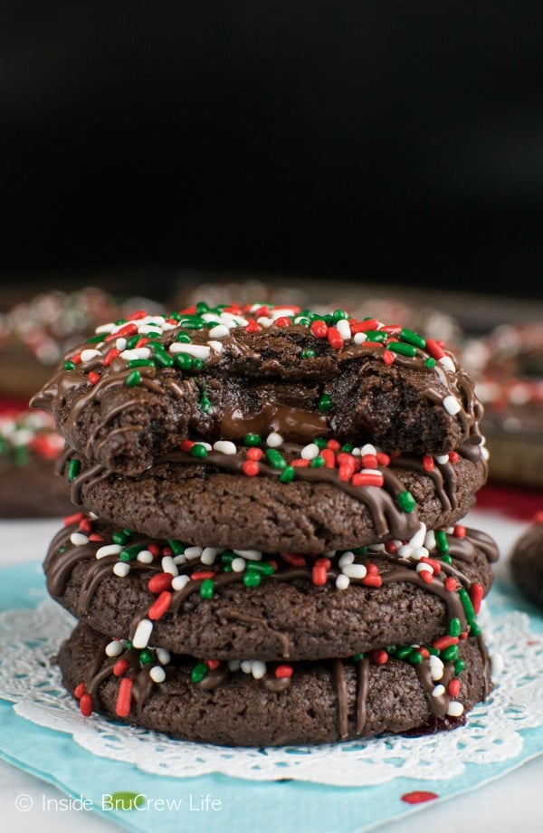 A gooey chocolate center in these Triple Chocolate Cookies is the way to do chocolate cookies. This dessert will not last long at all.