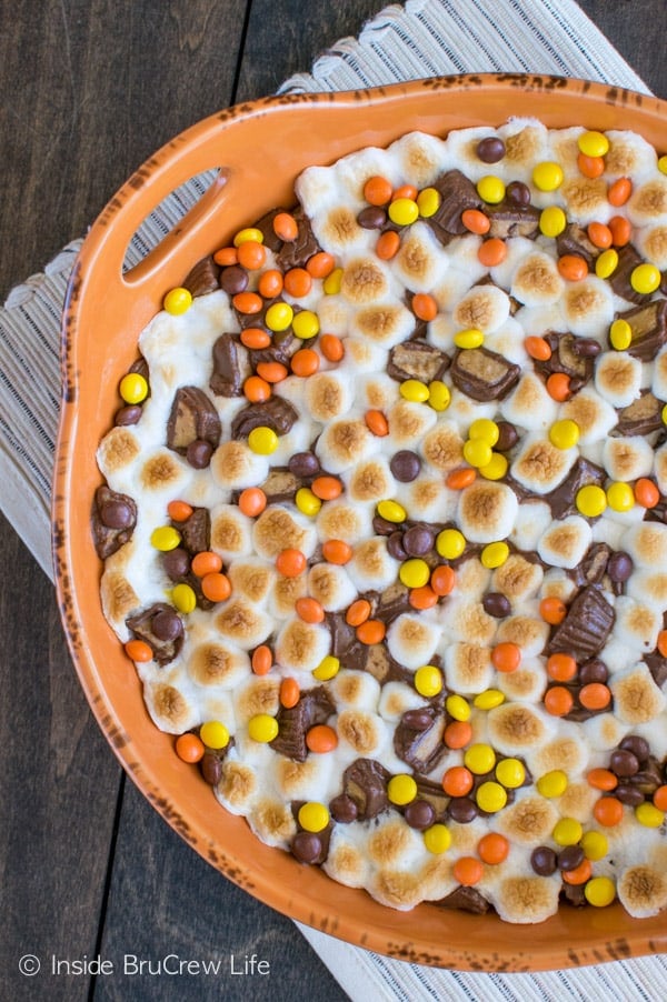 Reese's S'mores Cookie Pizza recipe - a s'mores and candy twist makes this dessert cookie disappear in a hurry