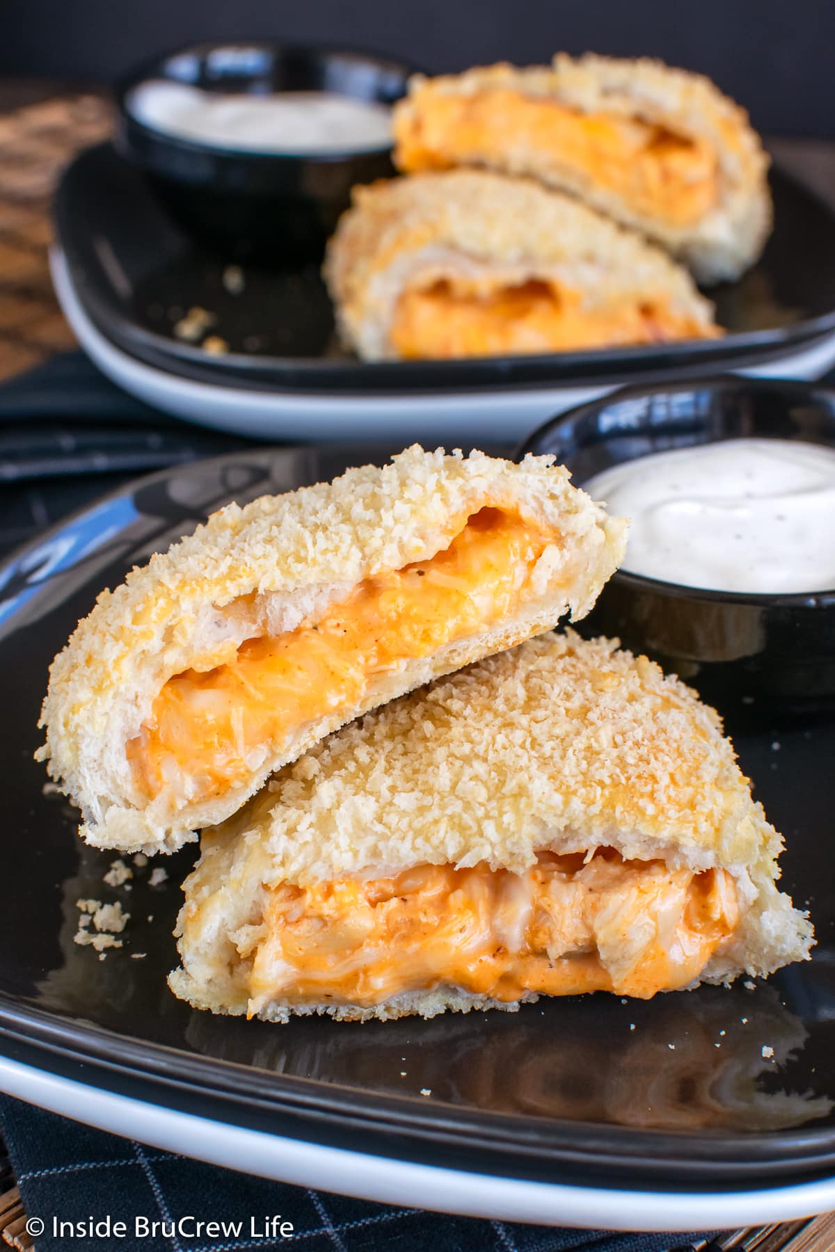A biscuit stuffed with melted cheese and spicy chicken.