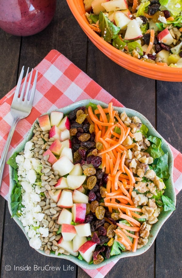 Adding plenty of nuts and fruits makes this Cranberry Poppyseed Apple Salad a great dinner recipe.