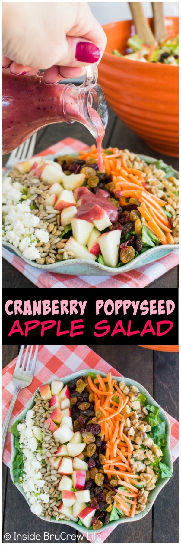 Cranberry Poppyseed Apple Salad - fruit and nuts add a fun crunch to this delicious salad recipe. It's a delicious recipe for picnics or dinner parties.