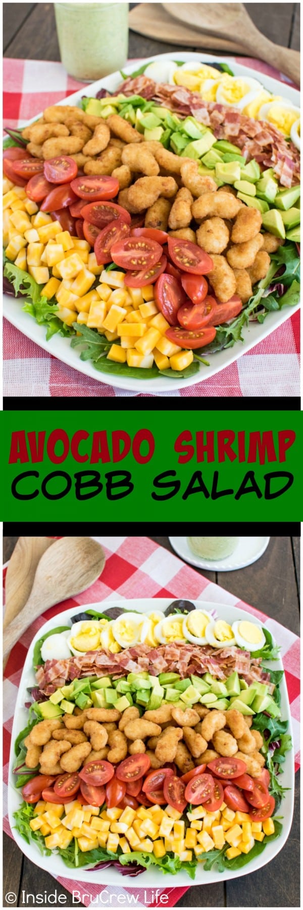 Avocado Shrimp Cobb Salad - layers of shrimp, cheese, and veggies make this easy salad a healthier dinner choice.