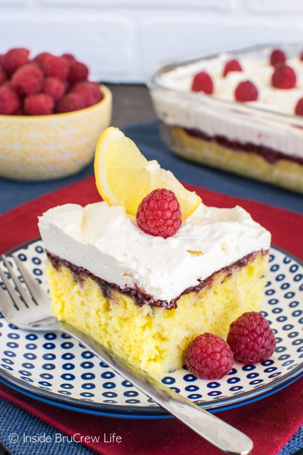 Raspberry Lemon Poke Cake - Inside BruCrew Life