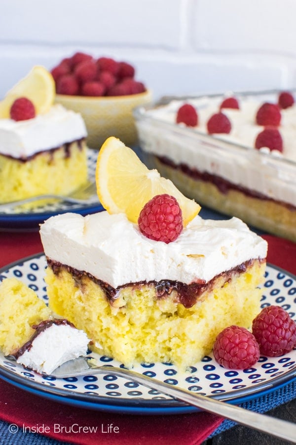 Raspberry Lemon Poke Cake - Inside BruCrew Life