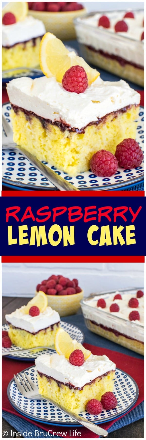Raspberry Lemon Cake - lemon mousse and raspberry preserves add a fun twist to this easy cake. It is the perfect summer dessert recipe.