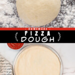 Two pictures of pizza dough collaged together with a black text box.