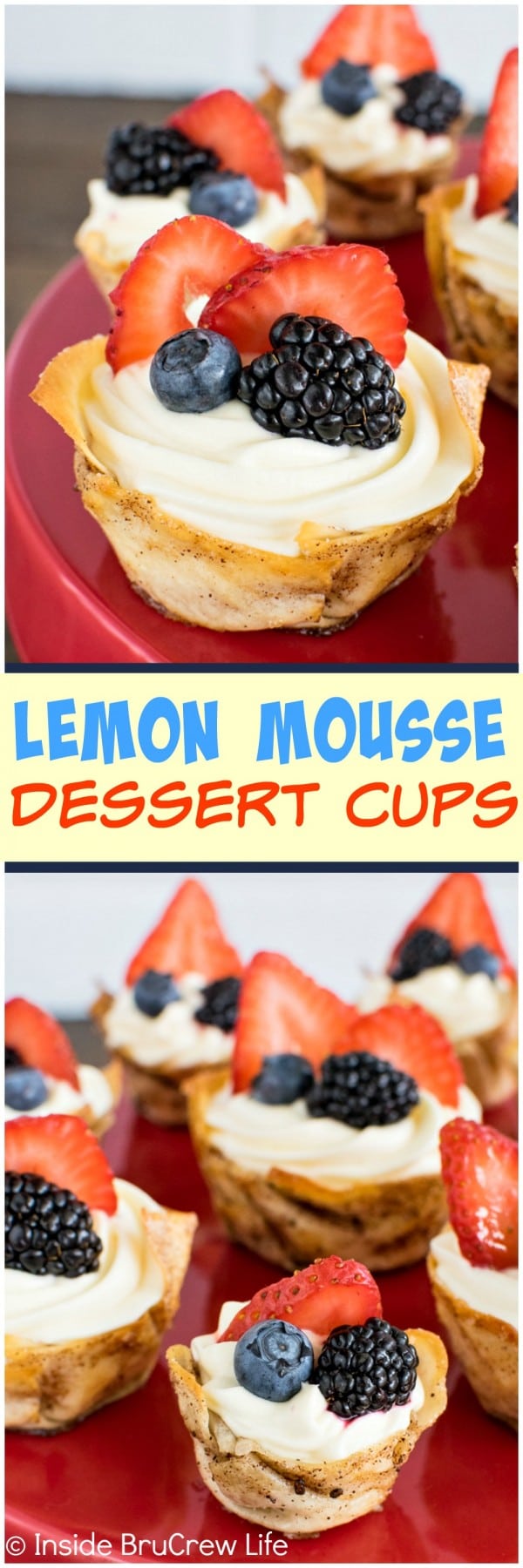 Lemon Mousse Dessert Cups - lemon cheesecake and fresh berries in a fun little dessert cup. Perfect summer dessert recipe!