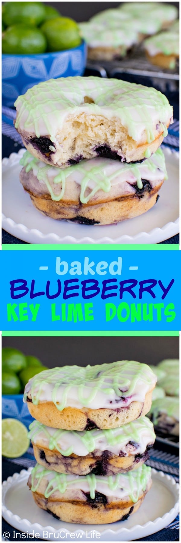 Blueberry Key Lime Donuts - these easy baked donuts are loaded with blueberries and fruit juice. Awesome summer breakfast recipe!