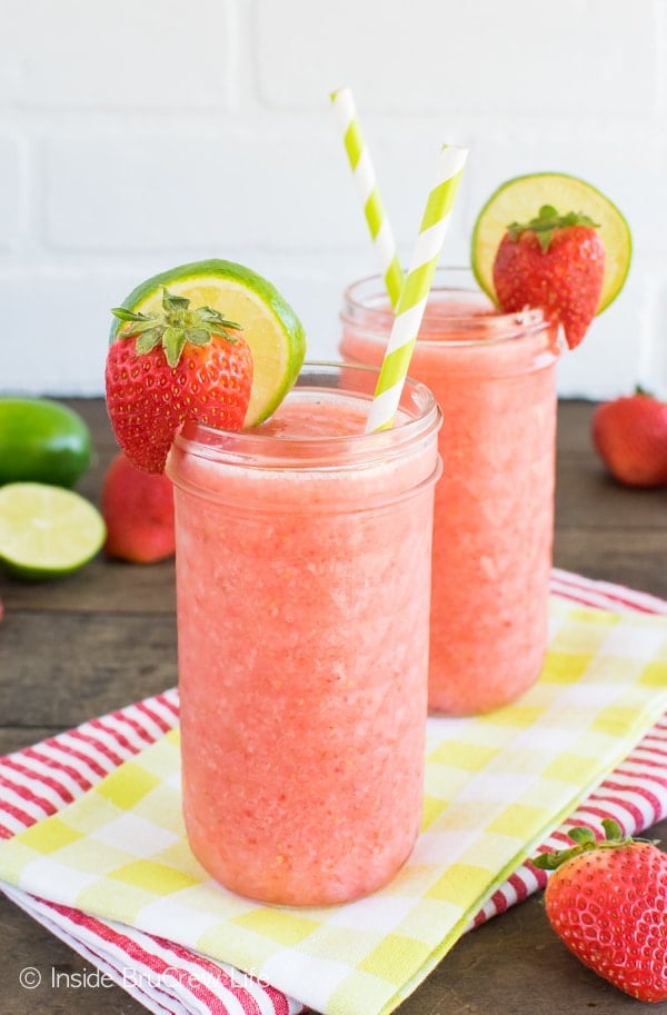 Give new life to the berries in your fridge by making Strawberry Limeade Slushies! These easy drinks are perfect for enjoying on a hot day!