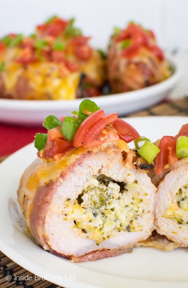 Broccoli Cheese Stuffed Pork Tenderloins - stuffing these tenderloins with cheese and veggies makes this dish an amazing meal. Extra cheese and bacon adds more flavor. Great dinner recipe!