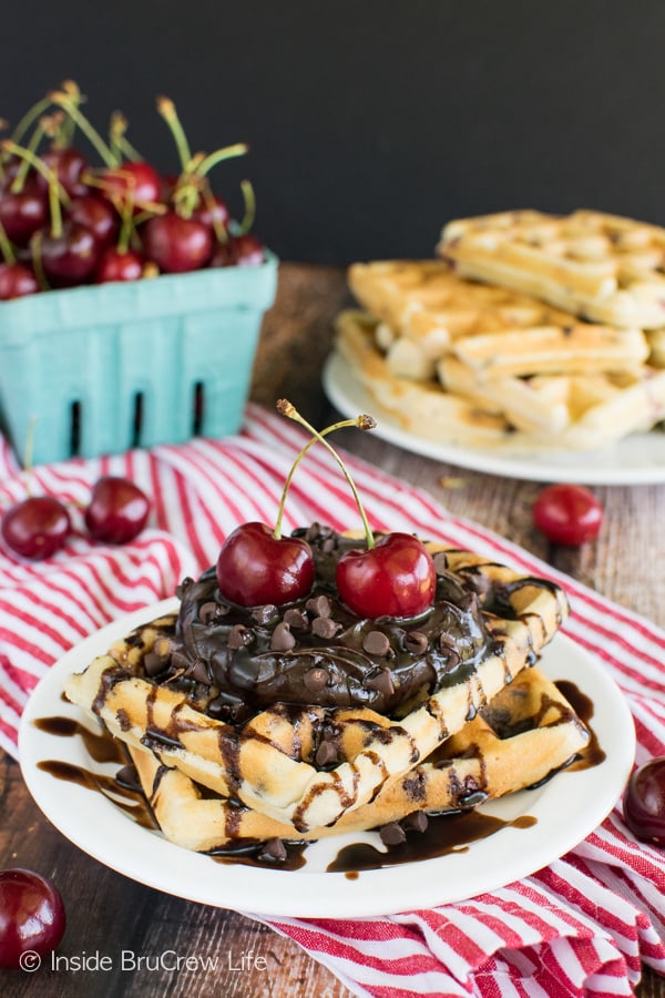 Cherry Chocolate Chip Waffles - homemade waffles loaded with chocolate and fruit is a great idea! Great breakfast recipe!