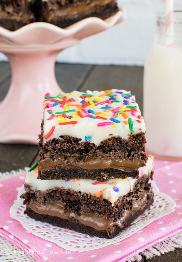 Chocolate Nutella Bars - three times the chocolate makes these gooey bars an amazing dessert recipe!