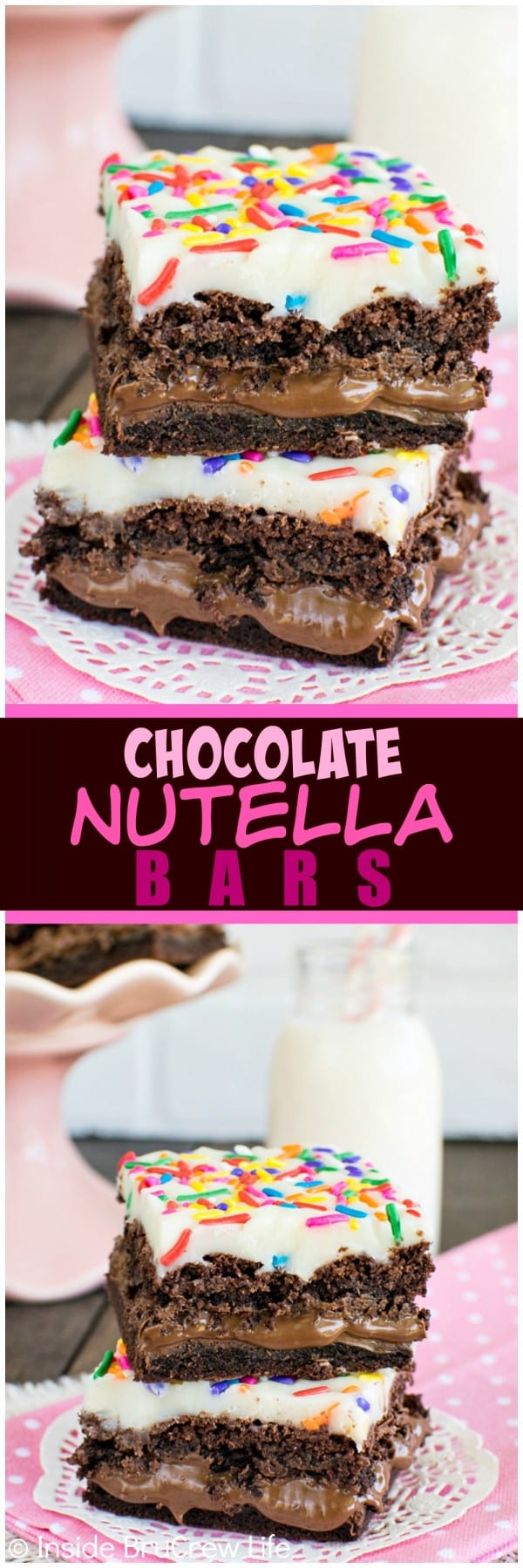 Chocolate Nutella Bars - the creamy chocolate center and white chocolate topping give these easy bars a fun twist! Great dessert recipe!