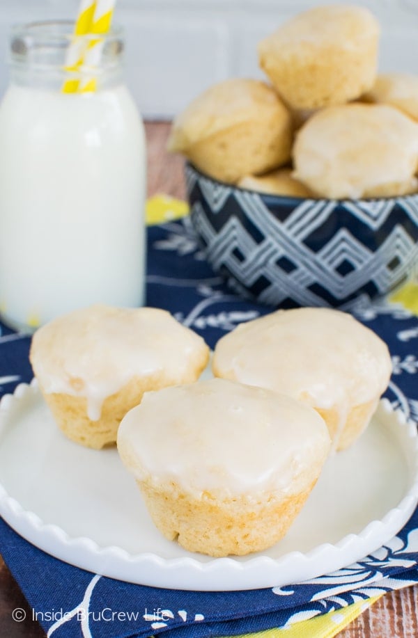 Lemon juice, zest, and glaze give these Mini Lemon Donut Muffins a great lemon punch! Perfect little breakfast recipe!