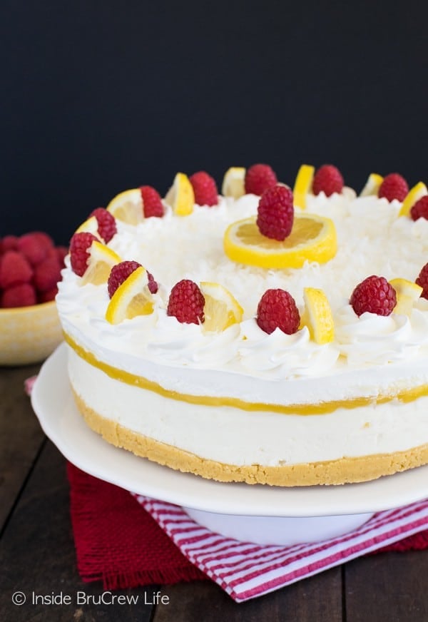 Layers of cookies, creamy cheesecake, and lemon curd make this No Bake Lemon Macaroon Cheesecake a delicious dessert recipe to keep on hand. 