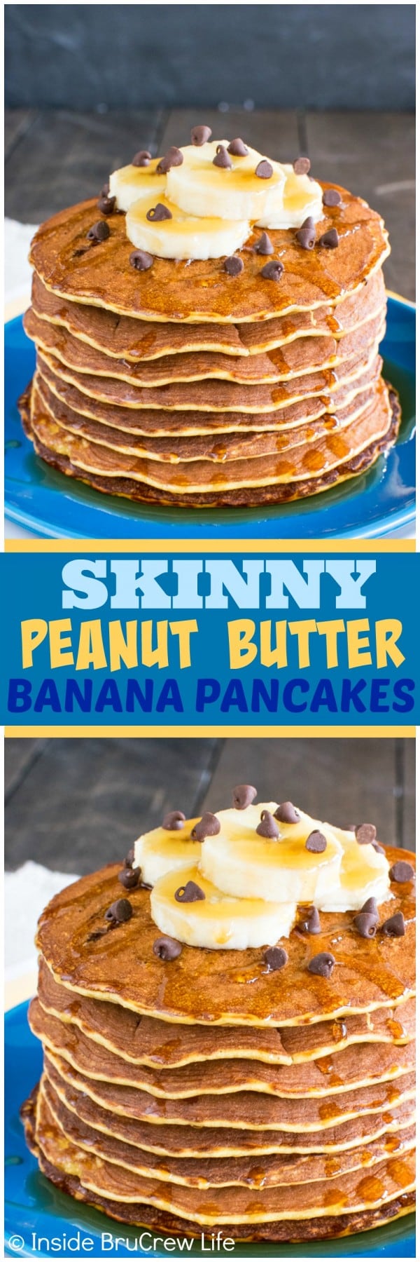 Skinny Peanut Butter Banana Pancakes - these easy pancakes are made with eggs, bananas, and peanut butter powder. Perfect healthy recipe to start out the day!