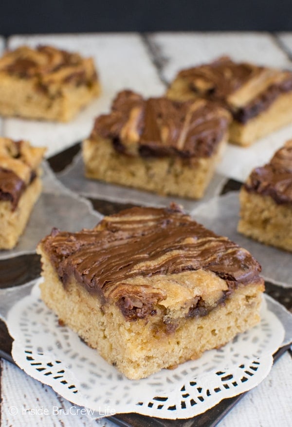 Chocolate swirls make these Banana Nutella Blonde Brownies an amazing dessert recipe!