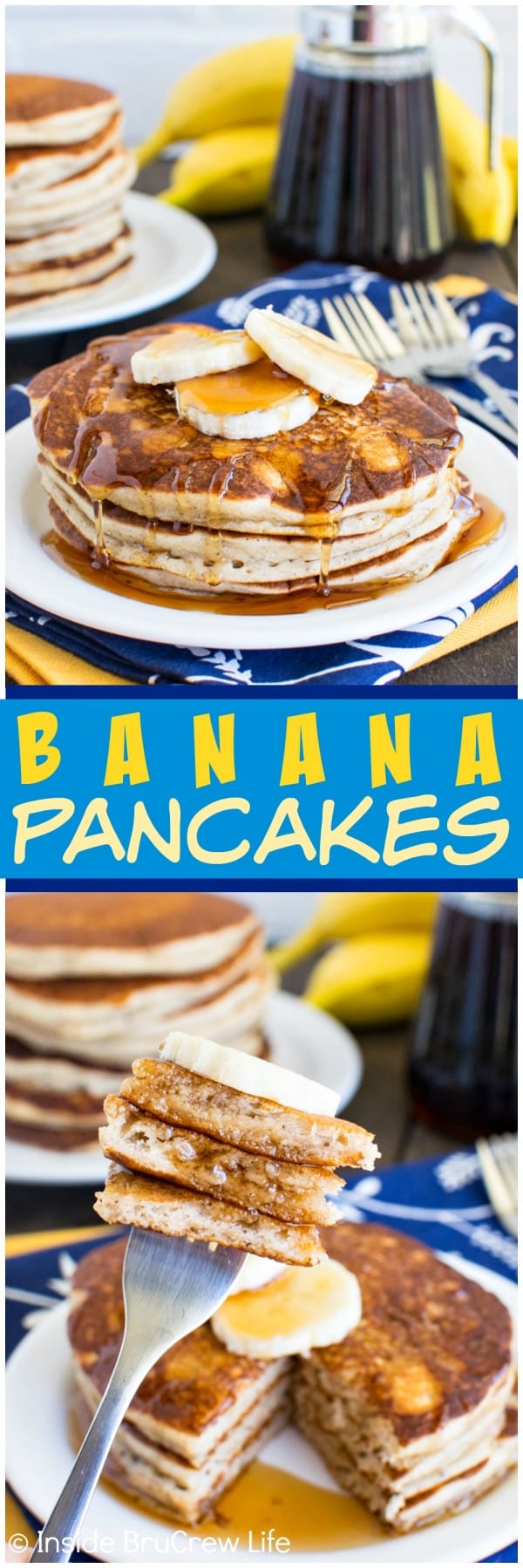 Banana Pancakes - the batter for these pancakes comes together quickly in the blender. Great breakfast recipe to make and freeze for later!