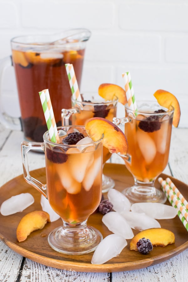 Peach tea and blackberry water makes this Sparkling Blackberry Peach Tea perfect for a hot day!