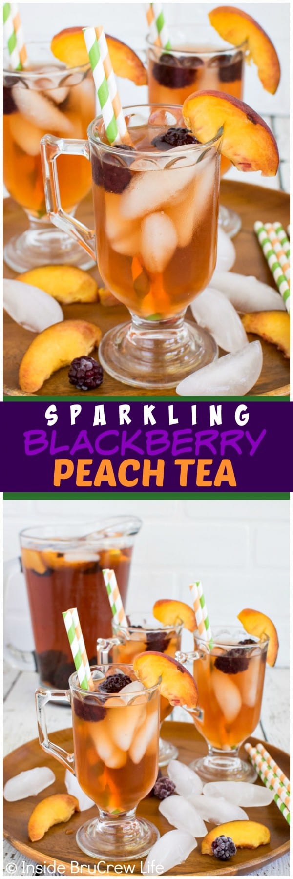 Sparkling Blackberry Peach Tea - this easy 2 ingredient punch is refreshing for a hot day. Great drink recipe!
