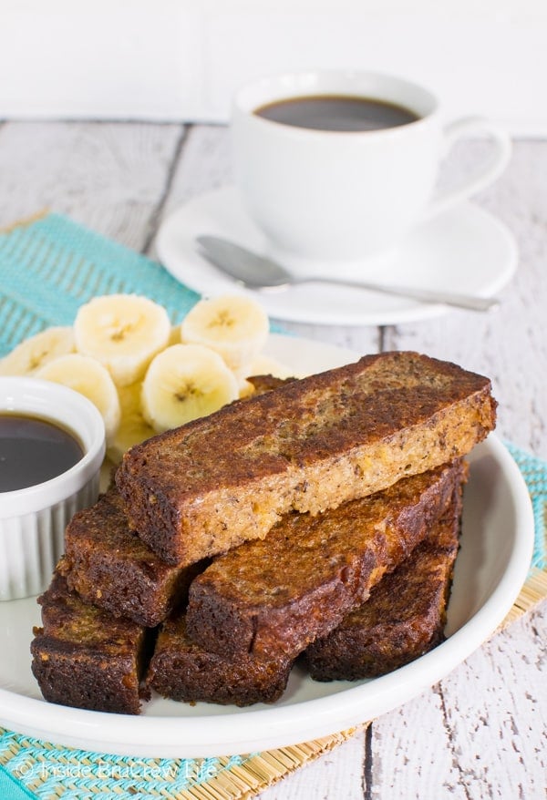 Banana Bread French Toast Sticks - fry your favorite banana bread in easy french toast sticks for busy mornings. Great recipe to freeze for later!