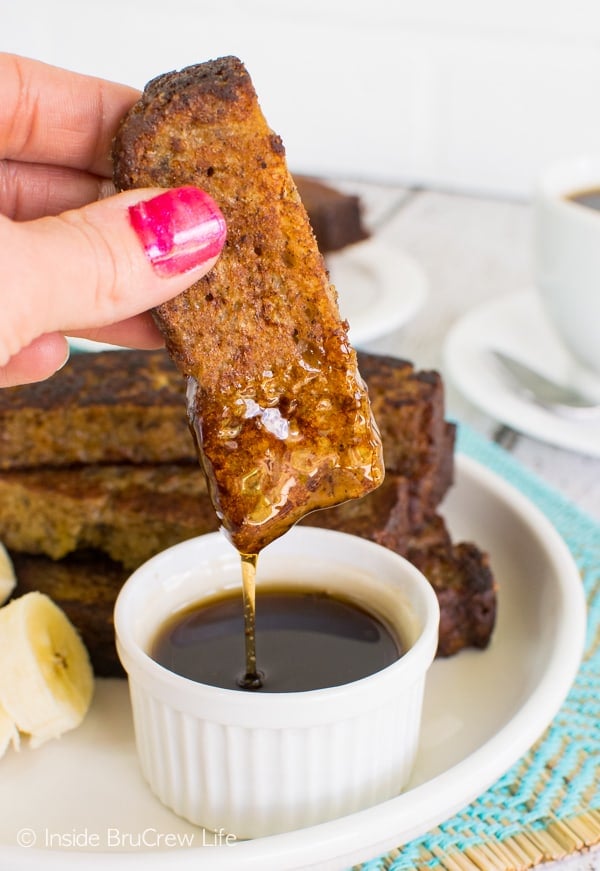 Make a batch of Banana Bread French Toast Sticks from your favorite banana bread recipe. Freeze for quick morning breakfasts.