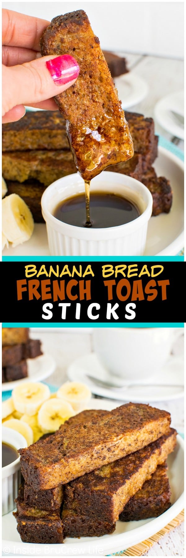 Banana Bread French Toast Sticks - use your favorite banana bread to make these dunkable breakfast treats. Freeze this recipe for busy mornings!