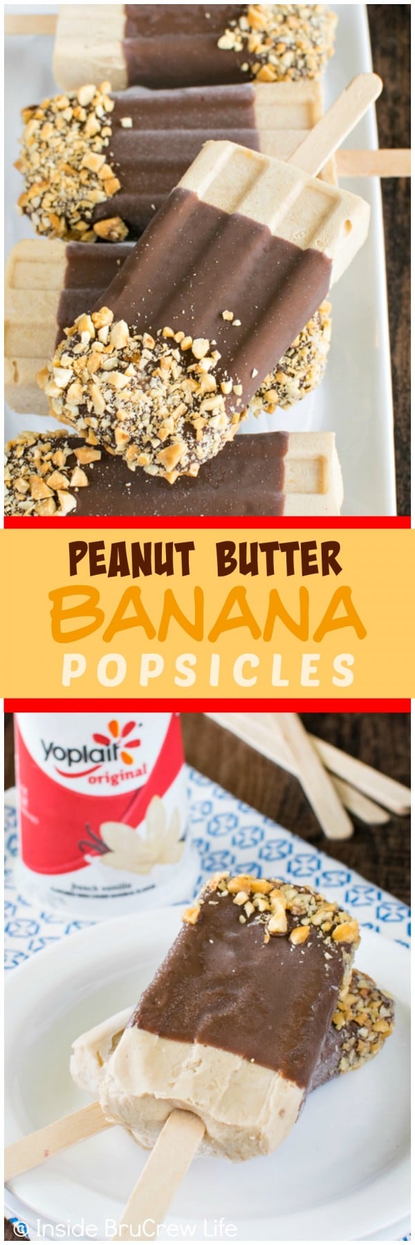 Peanut Butter Banana Popsicles - these easy treats are loaded with yogurt, peanut butter, and banana. Delicious after school snack or dessert recipe!