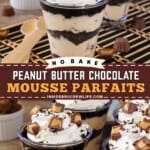Pinterest image for peanut butter chocolate mousse parfaits.