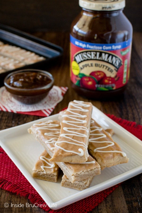 Two times the apple butter in these Glazed Apple Butter Shortbread Bars makes them a great fall dessert recipe.