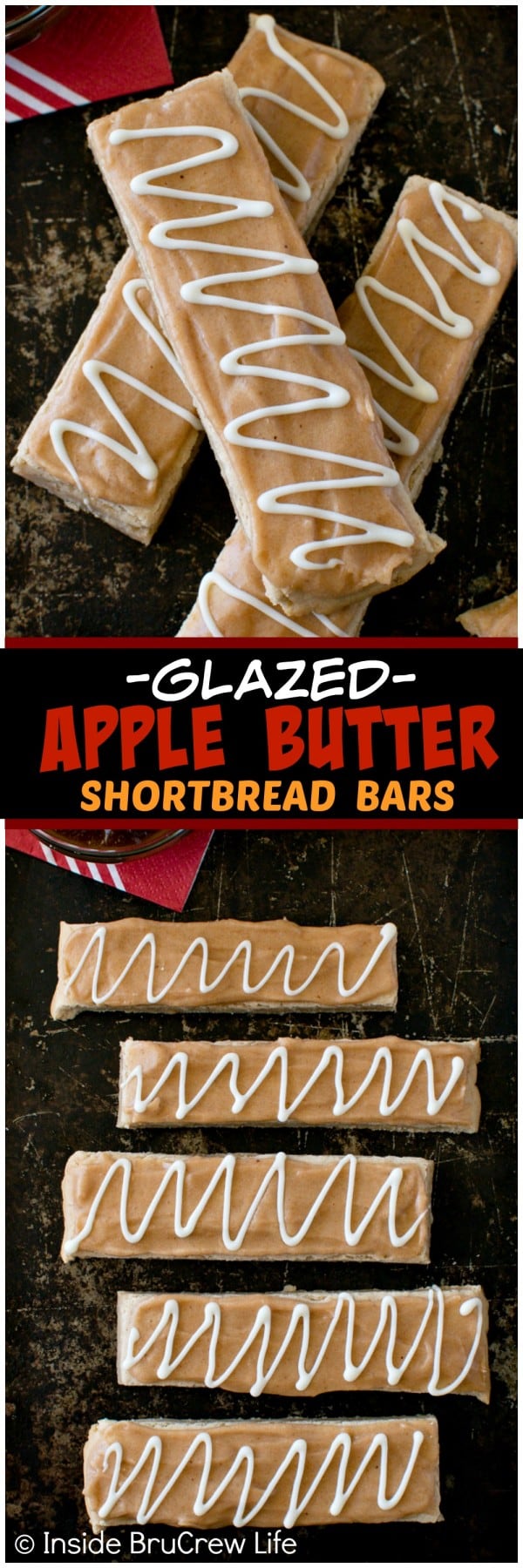 Glazed Apple Butter Shortbread Bars - apple butter in the cookie and glaze makes these sweet cookie sticks a great fall dessert recipe!