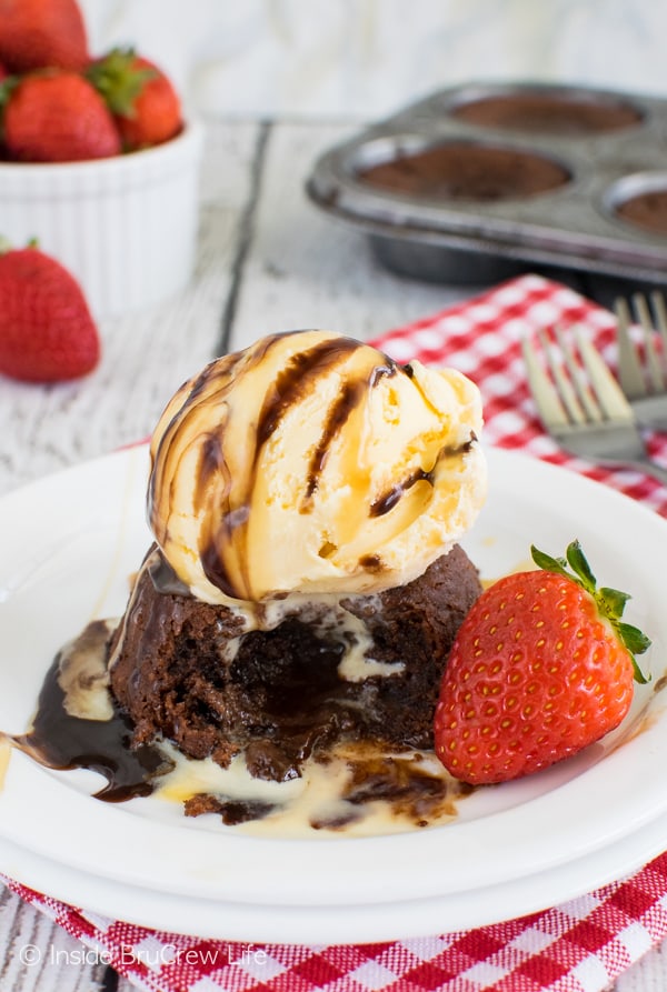 Chocolate Lava Cakes - the gooey center in these little cakes makes this such a decadent recipe. Great dessert when topped with ice cream!