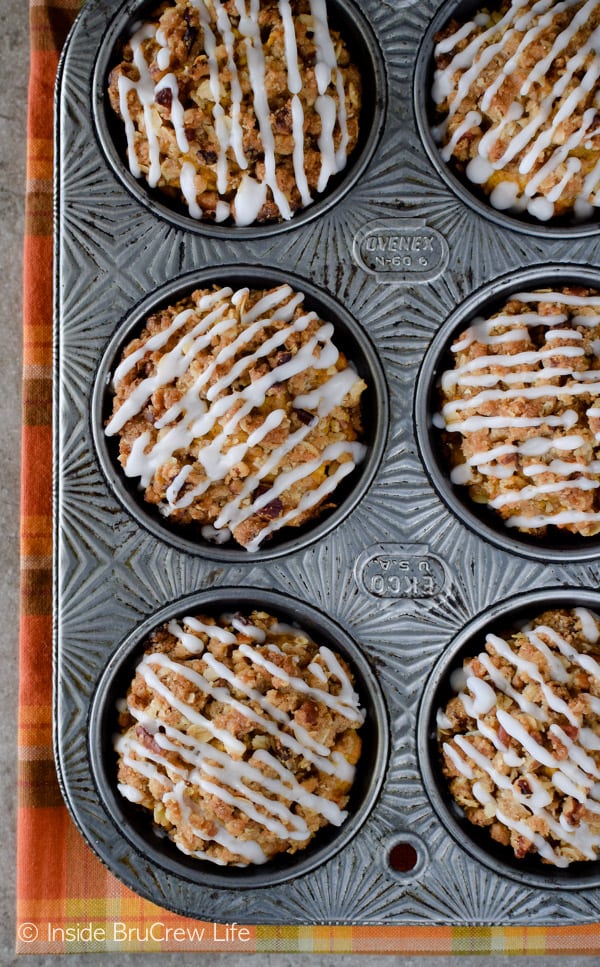 The crunchy topping on these Pumpkin Banana Streusel Muffins will have you reaching for more. Great breakfast recipe for fall mornings!